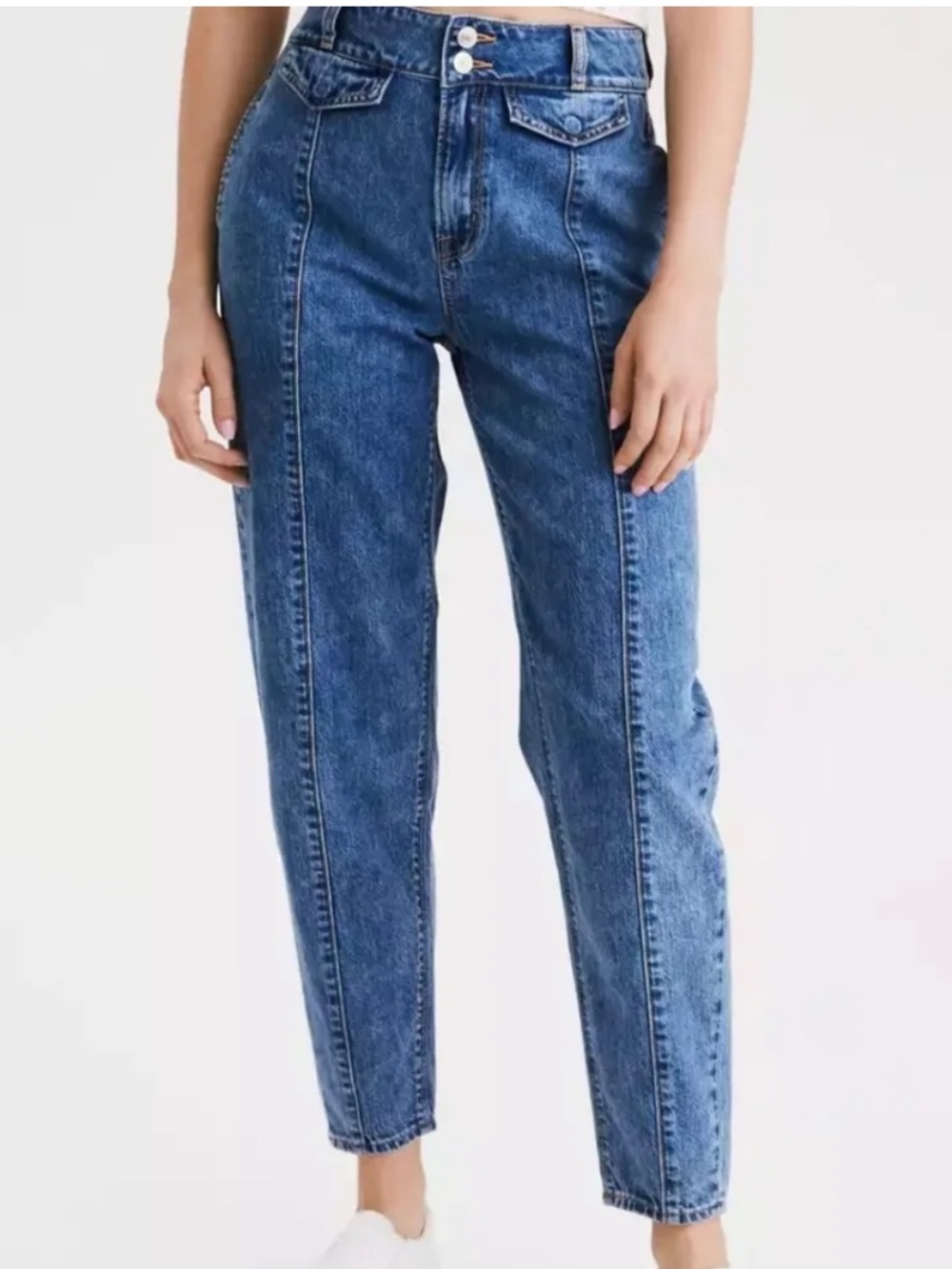American Eagle Relaxed Mom Jeans Womens 10 Short High Rise Medium Wash Y2K